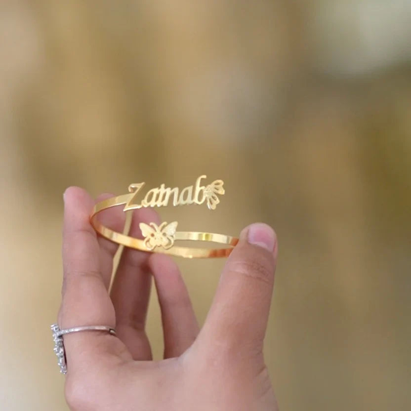 Gold Tone Butterfly Name Bangle | Customized Jewelry UAE