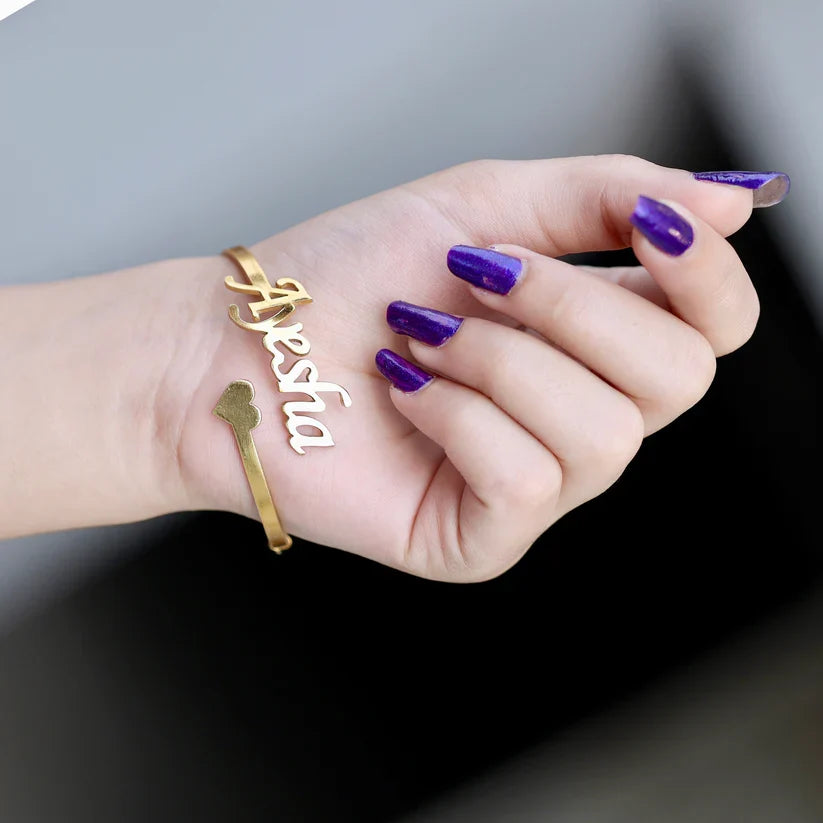 Gold Tone Heart Bangle with Name | Custom Jewelry UAE