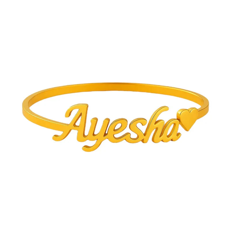 Gold Tone Heart Bangle with Name | Custom Jewelry UAE