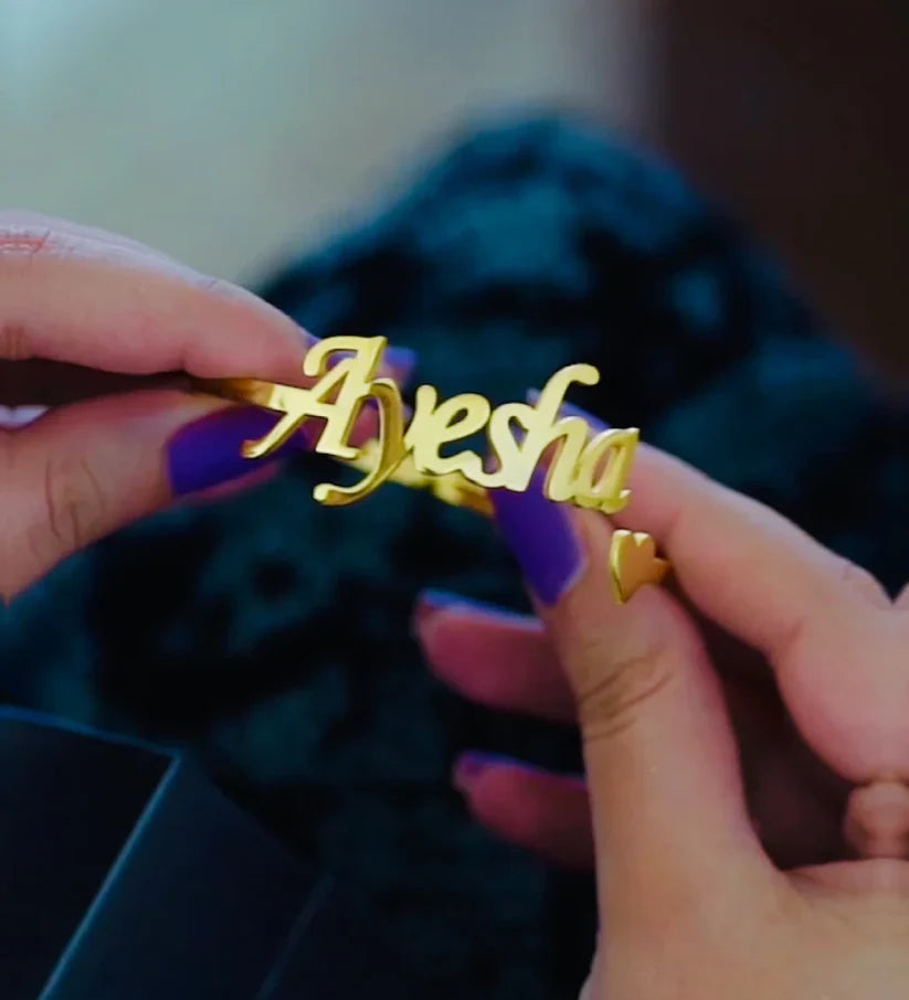 Gold Tone Heart Bangle with Name | Custom Jewelry UAE