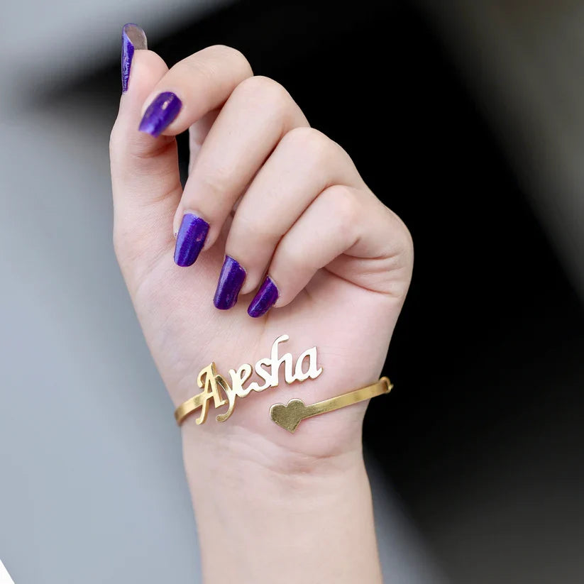 Gold Tone Heart Bangle with Name | Custom Jewelry UAE