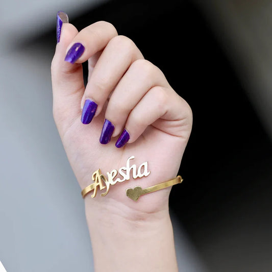 Gold Tone Heart Bangle with Name | Custom Jewelry UAE