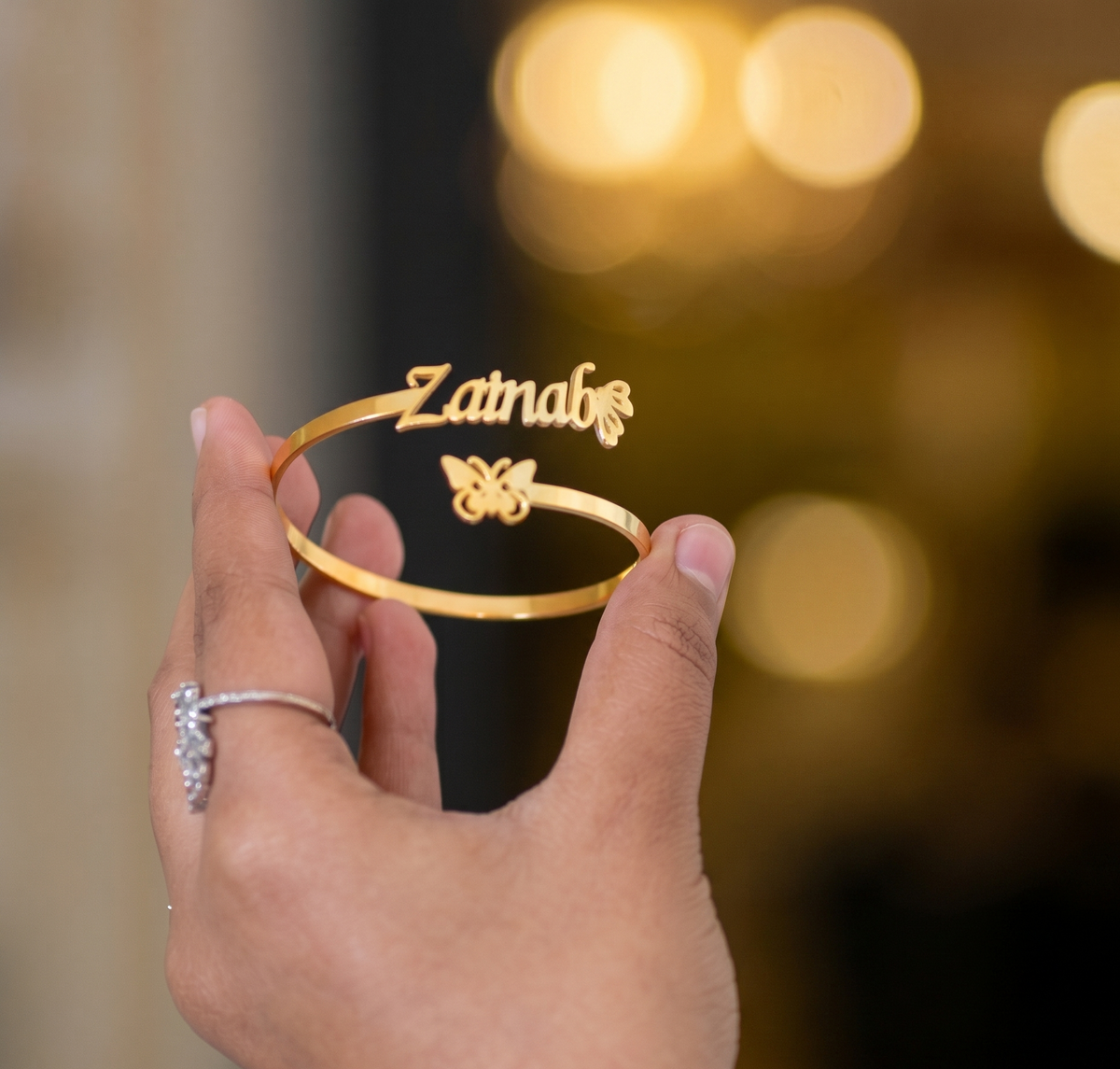 Gold Tone Butterfly Name Bangle | Customized Jewelry UAE