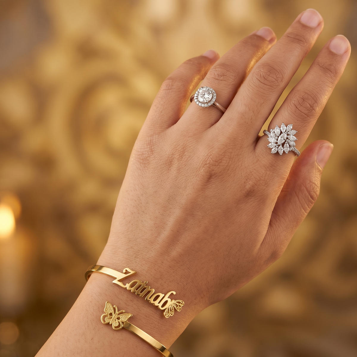 Gold Tone Butterfly Name Bangle | Customized Jewelry UAE