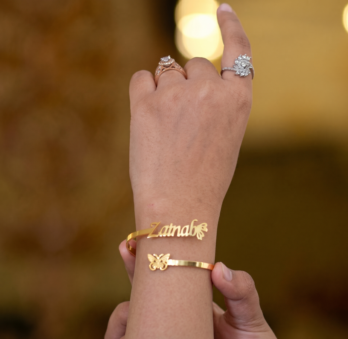 Gold Tone Butterfly Name Bangle | Customized Jewelry UAE