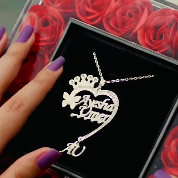 Personalized Crown Heart Name Necklace
