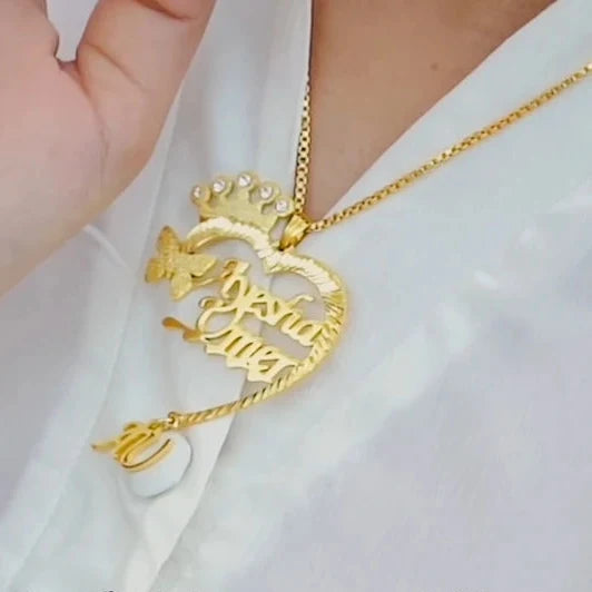 Personalized Crown Heart Name Necklace