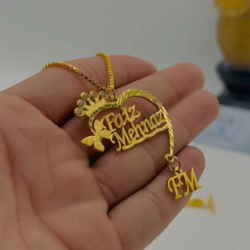 Personalized Crown Heart Name Necklace