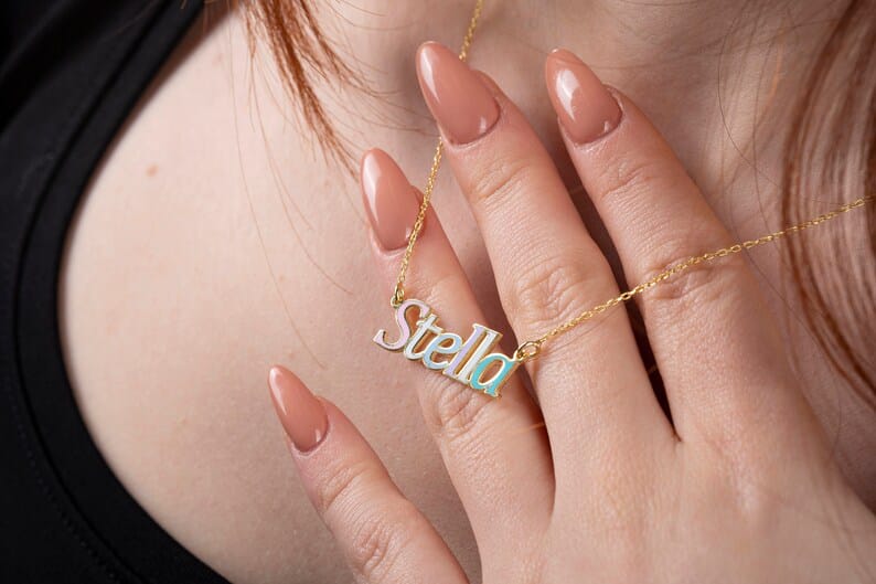 Multi-Color Name Necklace with Gold Tone Outline | Custom Jewelry UAE