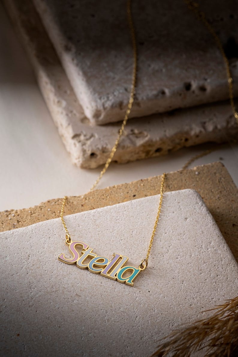 Multi-Color Name Necklace with Gold Tone Outline | Custom Jewelry UAE
