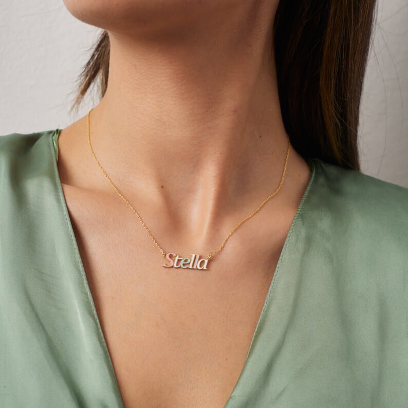 Multi-Color Name Necklace with Gold Tone Outline | Custom Jewelry UAE