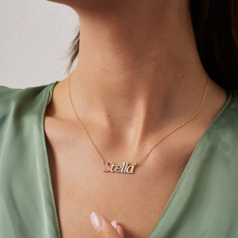 Multi-Color Name Necklace with Gold Tone Outline | Custom Jewelry UAE