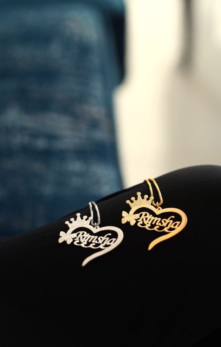 Personalized Crown Heart Name Necklace