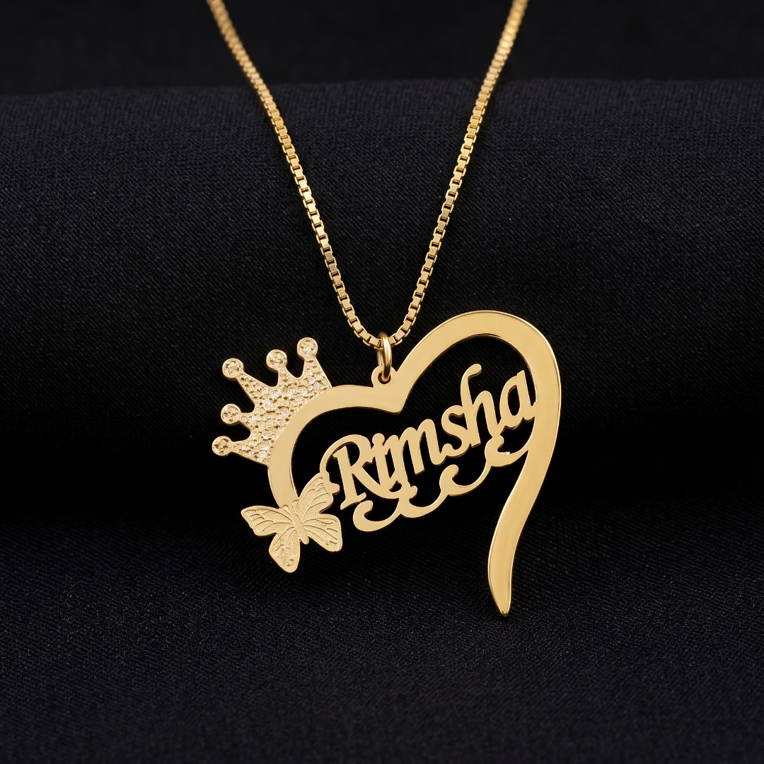 Personalized Crown Heart Name Necklace