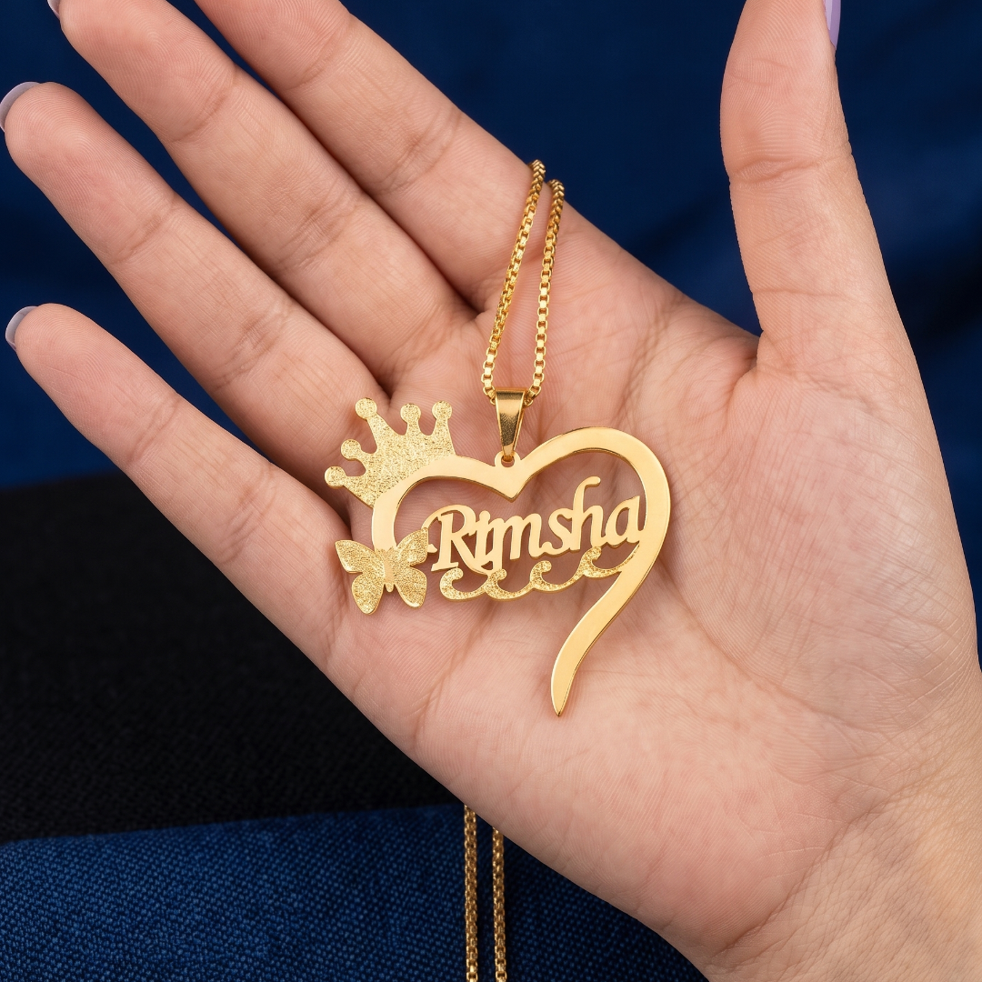 Personalized Crown Heart Name Necklace
