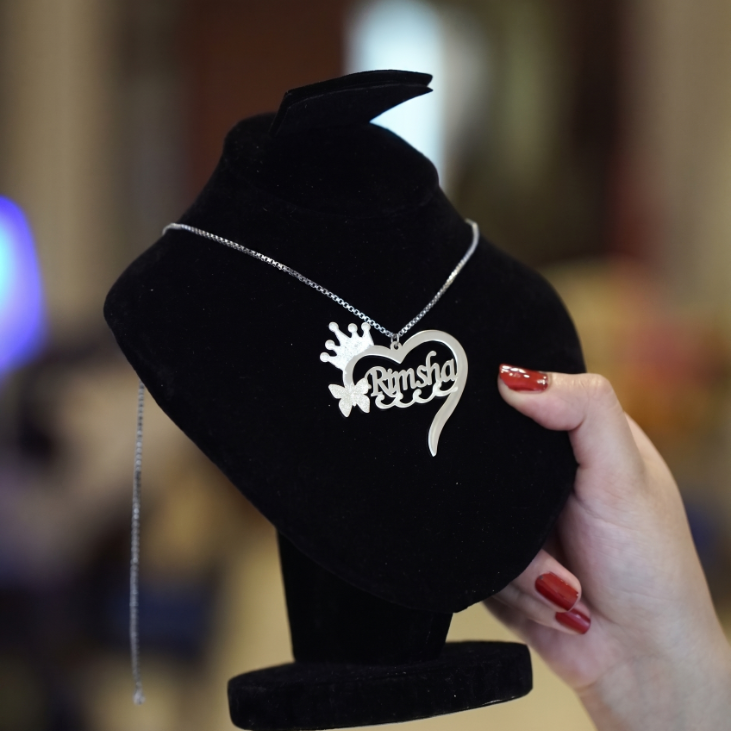 Personalized Crown Heart Name Necklace