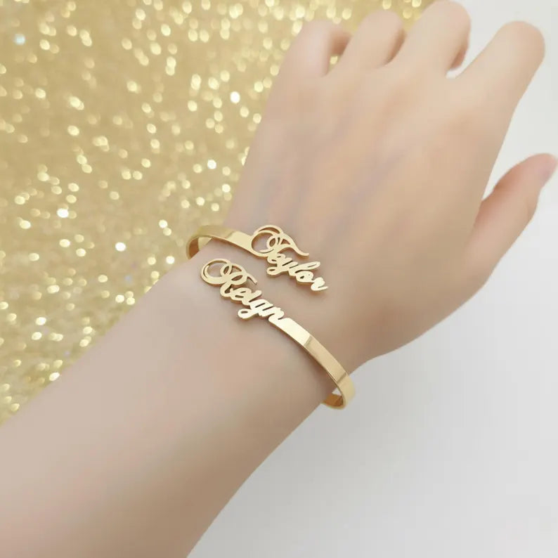 Gold Tone Personalized Couple Identity Bracelet | Custom Jewelry UAE