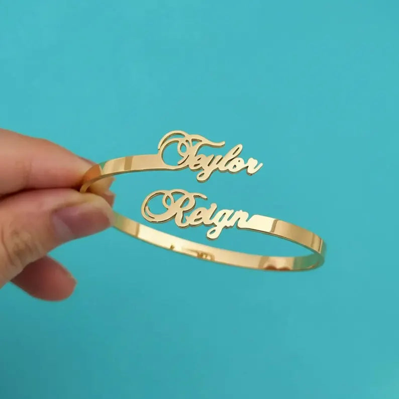 Gold Tone Personalized Couple Identity Bracelet | Custom Jewelry UAE