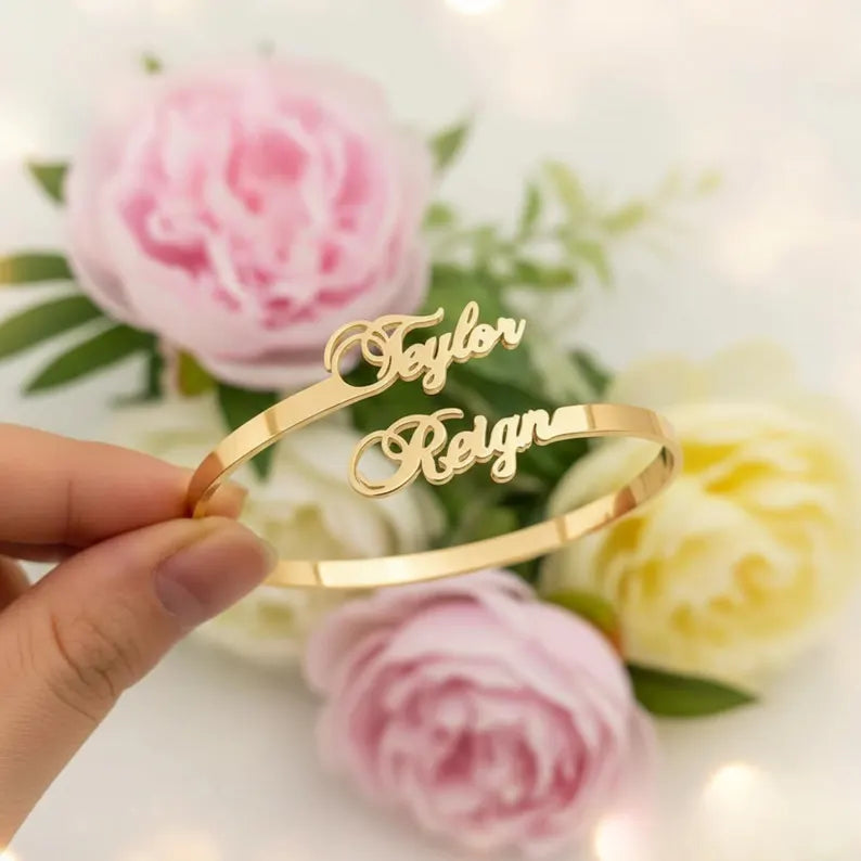 Gold Tone Personalized Couple Identity Bracelet | Custom Jewelry UAE