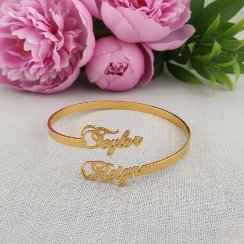 Gold Tone Personalized Couple Identity Bracelet | Custom Jewelry UAE