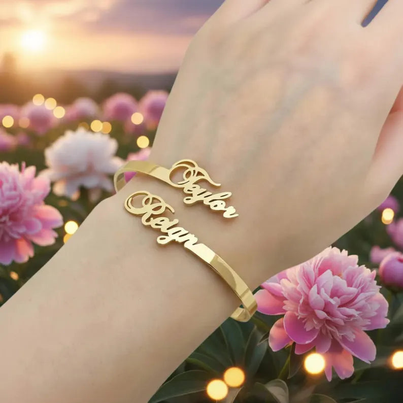 Gold Tone Personalized Couple Identity Bracelet | Custom Jewelry UAE