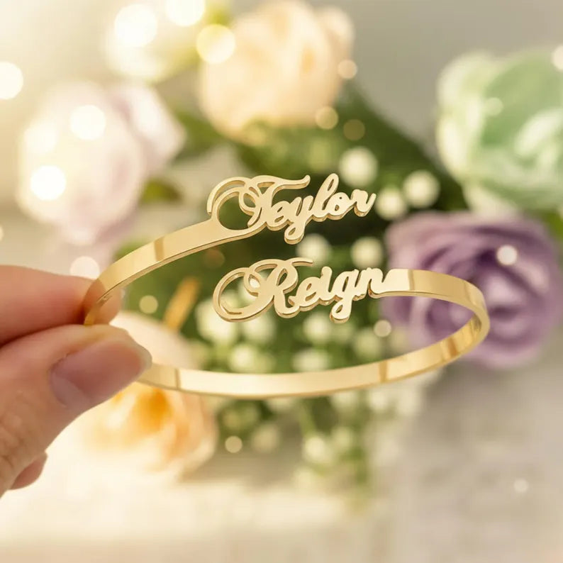 Gold Tone Personalized Couple Identity Bracelet | Custom Jewelry UAE